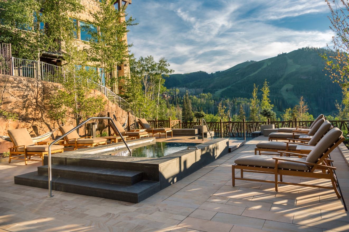 Pool with a view at One Empire Pass at Deer Valley Resort in Park City, Utah.
