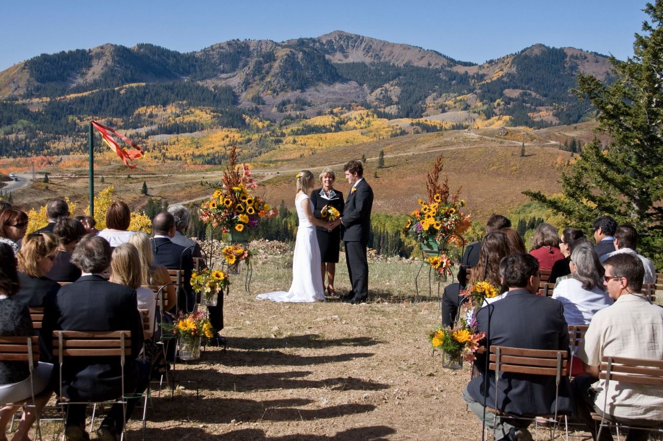 Two people getting married in the mountains of Park City, Utah.