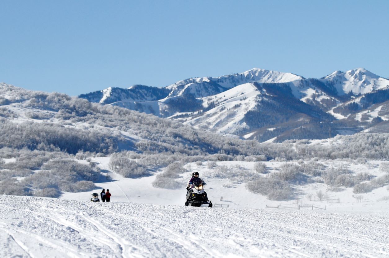 Snowmobiling in Park City Utah with a wonderful view