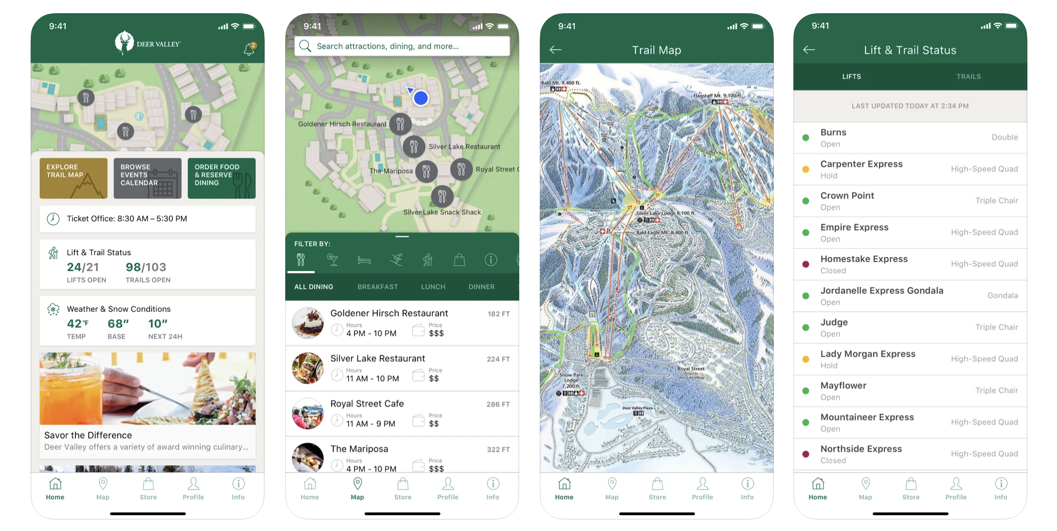 Screenshots of Deer Valle App